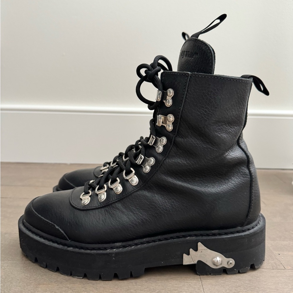 Off-White Black Leather Combat Boots